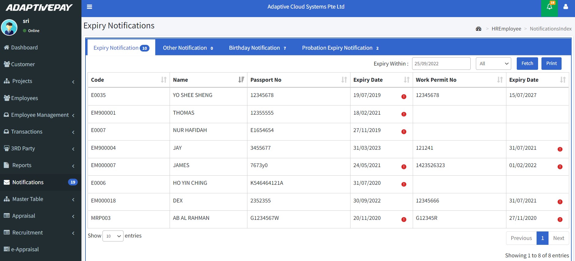 screenshot of Adaptive Pay